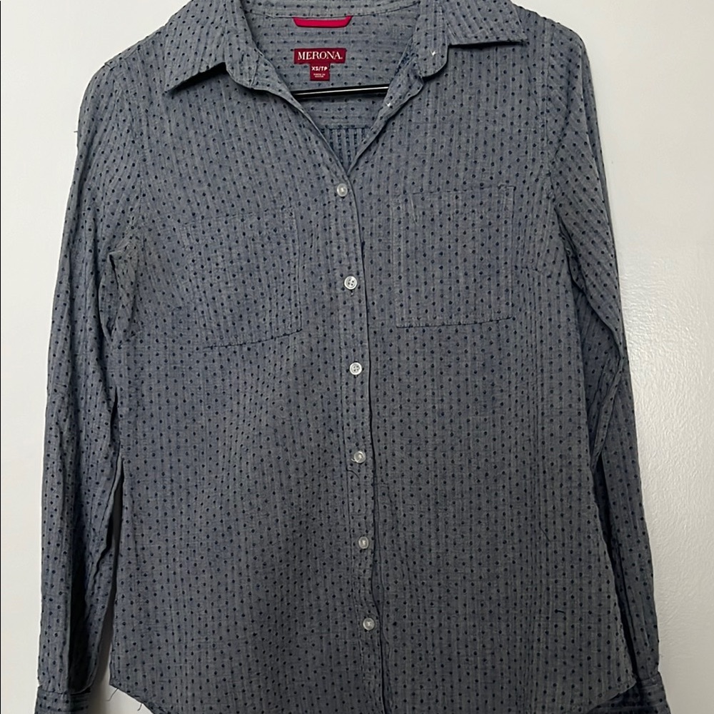 Merona Blue Button Down Shirt with Long Sleeves and Pointed Collar